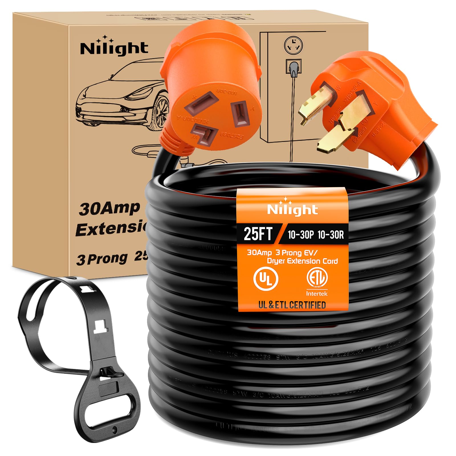 Nilight 25FT EV Dryer Extension Cord 3 Prong 30 Amp NEMA 10-30P 10